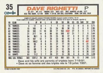 1992 O-Pee-Chee #35 Dave Righetti Back
