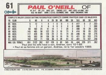 1992 O-Pee-Chee #61 Paul O'Neill Back