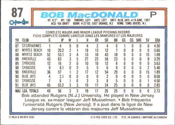 1992 O-Pee-Chee #87 Bob MacDonald Back