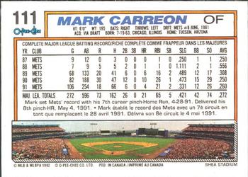 1992 O-Pee-Chee #111 Mark Carreon Back