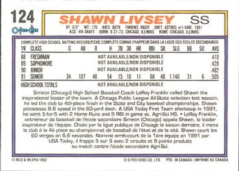 1992 O-Pee-Chee #124 Shawn Livsey Back