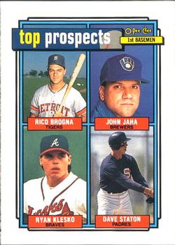 1992 O-Pee-Chee #126 1992 Prospects 1B (Rico Brogna / John Jaha / Ryan Klesko / Dave Staton) Front