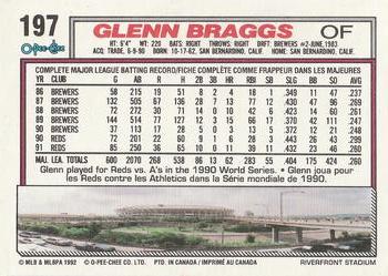 1992 O-Pee-Chee #197 Glenn Braggs Back