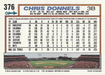 1992 O-Pee-Chee #376 Chris Donnels Back