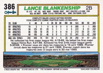 1992 O-Pee-Chee #386 Lance Blankenship Back