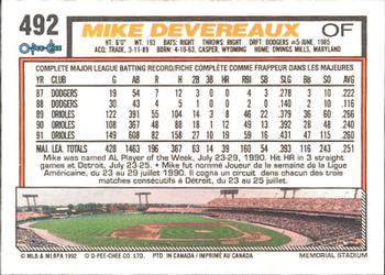 1992 O-Pee-Chee #492 Mike Devereaux Back