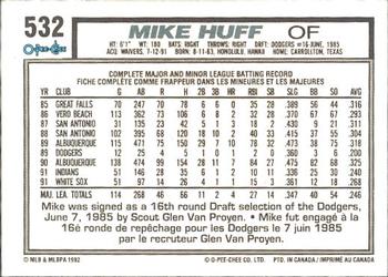 1992 O-Pee-Chee #532 Mike Huff Back