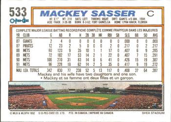 1992 O-Pee-Chee #533 Mackey Sasser Back