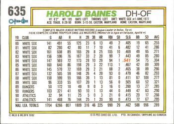 1992 O-Pee-Chee #635 Harold Baines Back