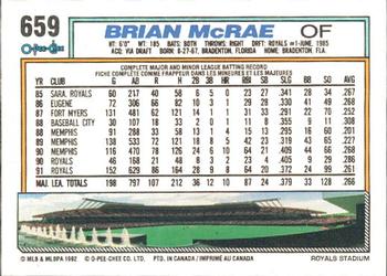 1992 O-Pee-Chee #659 Brian McRae Back