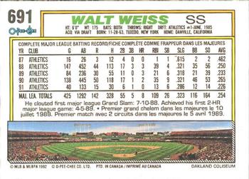 1992 O-Pee-Chee #691 Walt Weiss Back