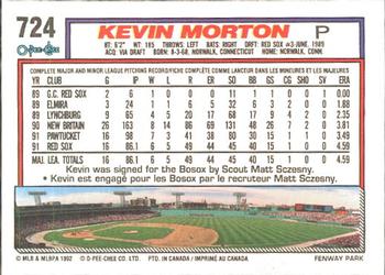 1992 O-Pee-Chee #724 Kevin Morton Back