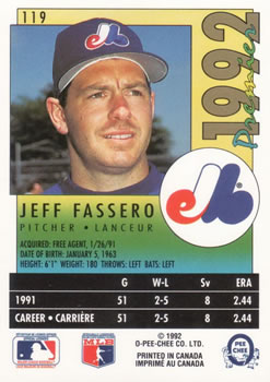 1992 O-Pee-Chee Premier #119 Jeff Fassero Back