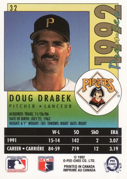 1992 O-Pee-Chee Premier #32 Doug Drabek Back