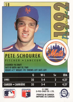 1992 O-Pee-Chee Premier #58 Pete Schourek Back