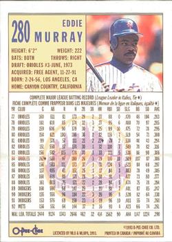 1993 O-Pee-Chee #280 Eddie Murray Back