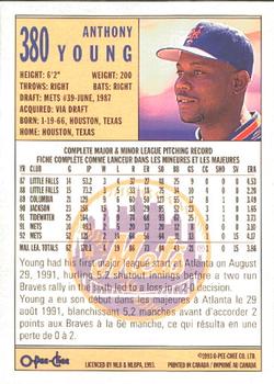1993 O-Pee-Chee #380 Anthony Young Back