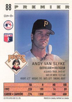 1993 O-Pee-Chee Premier #88 Andy Van Slyke Back
