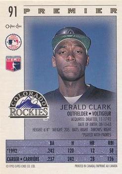 1993 O-Pee-Chee Premier #91 Jerald Clark Back