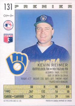 1993 O-Pee-Chee Premier #131 Kevin Reimer Back