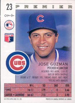 1993 O-Pee-Chee Premier #23 Jose Guzman Back