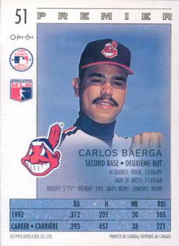 1993 O-Pee-Chee Premier #51 Carlos Baerga Back