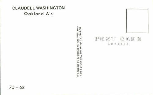 1975 Doug McWilliams Postcards #75-68 Claudell Washington Back