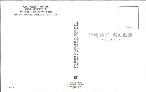 1973 Doug McWilliams Postcards #73-31 Charley Pride Back