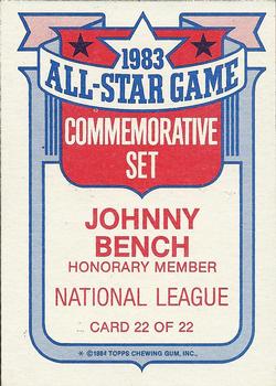 1984 Topps - Glossy All-Stars #22 Johnny Bench Back