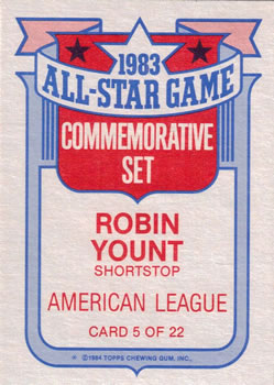 1984 Topps - Glossy All-Stars #5 Robin Yount Back