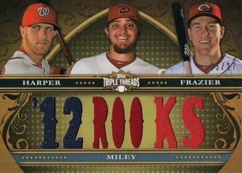2013 Topps Triple Threads - Relic Combos Sepia #TTRC-HMF Wade Miley / Todd Frazier / Bryce Harper Front