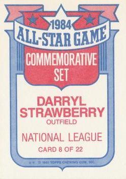 1985 Topps - Glossy All-Stars #8 Darryl Strawberry Back