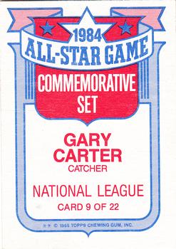 1985 Topps - Glossy All-Stars #9 Gary Carter Back