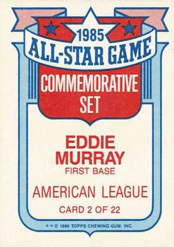 1986 Topps - Glossy All-Stars #2 Eddie Murray Back
