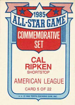 1986 Topps - Glossy All-Stars #5 Cal Ripken Back