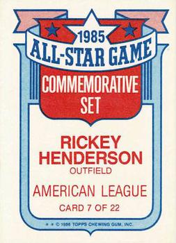 1986 Topps - Glossy All-Stars #7 Rickey Henderson Back