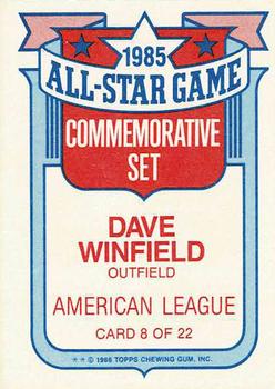 1986 Topps - Glossy All-Stars #8 Dave Winfield Back
