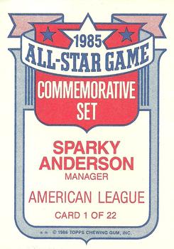 1986 Topps - Glossy All-Stars #1 Sparky Anderson Back