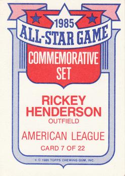 1986 Topps - Glossy All-Stars #7 Rickey Henderson Back