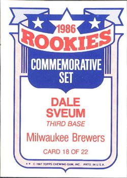 1987 Topps - Glossy Rookies #18 Dale Sveum Back