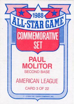 1989 Topps - Glossy All-Stars #3 Paul Molitor Back