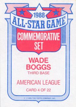 1989 Topps - Glossy All-Stars #4 Wade Boggs Back