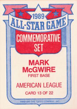 1990 Topps - Glossy All-Stars #13 Mark McGwire Back