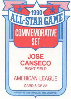 1991 Topps - Glossy All-Stars #8 Jose Canseco Back