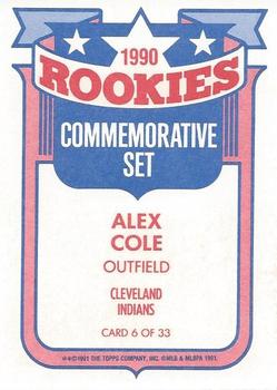1991 Topps - Glossy Rookies #6 Alex Cole Back