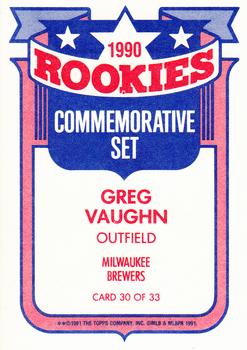 1991 Topps - Glossy Rookies #30 Greg Vaughn Back