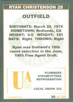 2000 Plumbers Union Oakland Athletics #20 Ryan Christenson Back