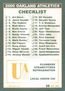 2000 Plumbers Union Oakland Athletics #28 Bob Alejo / Rick Peterson / Thad Bosley / Ken Macha / Mike Quade / Brad Fischer / Ron Washington Back