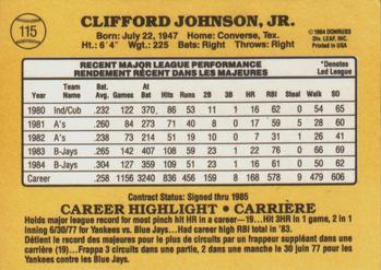 1985 Leaf #115 Cliff Johnson Back