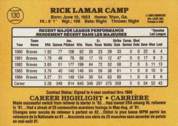 1985 Leaf #130 Rick Camp Back